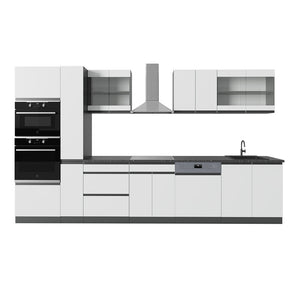 Vicco Cucina componibile Bianco/antracite 350 cm Forma a J, con mobile alto, senza piano di lavoro