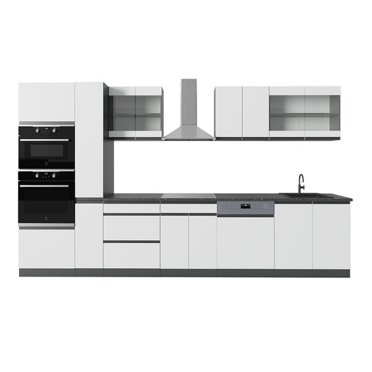 Vicco Cucina componibile Bianco/antracite 350 cm Forma a J, con mobile alto, senza piano di lavoro