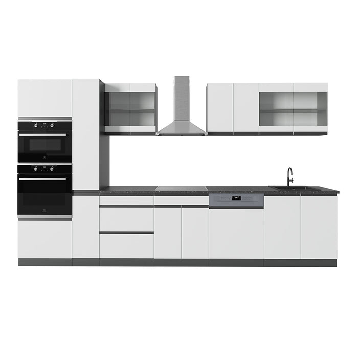Vicco Cucina componibile Bianco/antracite 350 cm Forma a J, con mobile alto, senza piano di lavoro