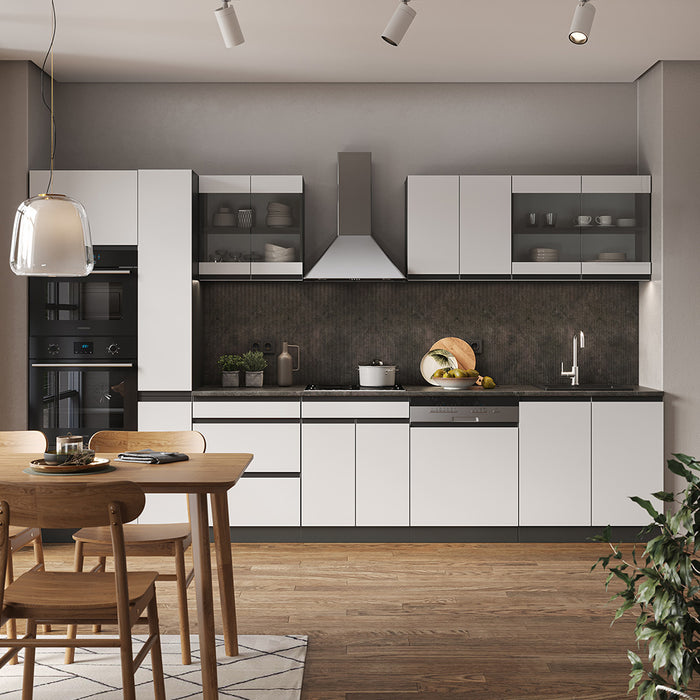 Vicco Cucina componibile Bianco/antracite 350 cm Forma a J, con mobile alto, senza piano di lavoro