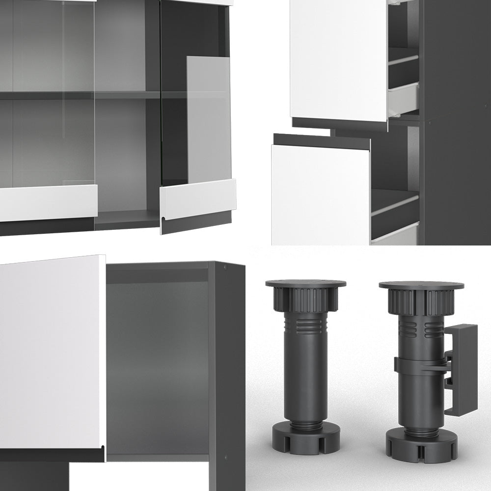 Vicco Cucina componibile Bianco/antracite 350 cm Forma a J, con mobile alto, senza piano di lavoro