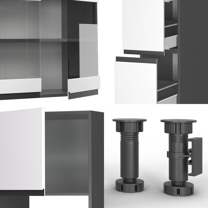 Vicco Cucina componibile Bianco/antracite 350 cm Forma a J, con mobile alto, senza piano di lavoro