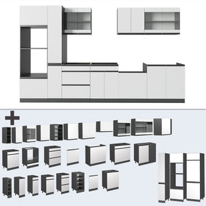 Vicco Cucina componibile Bianco/antracite 350 cm Forma a J, con mobile alto, senza piano di lavoro
