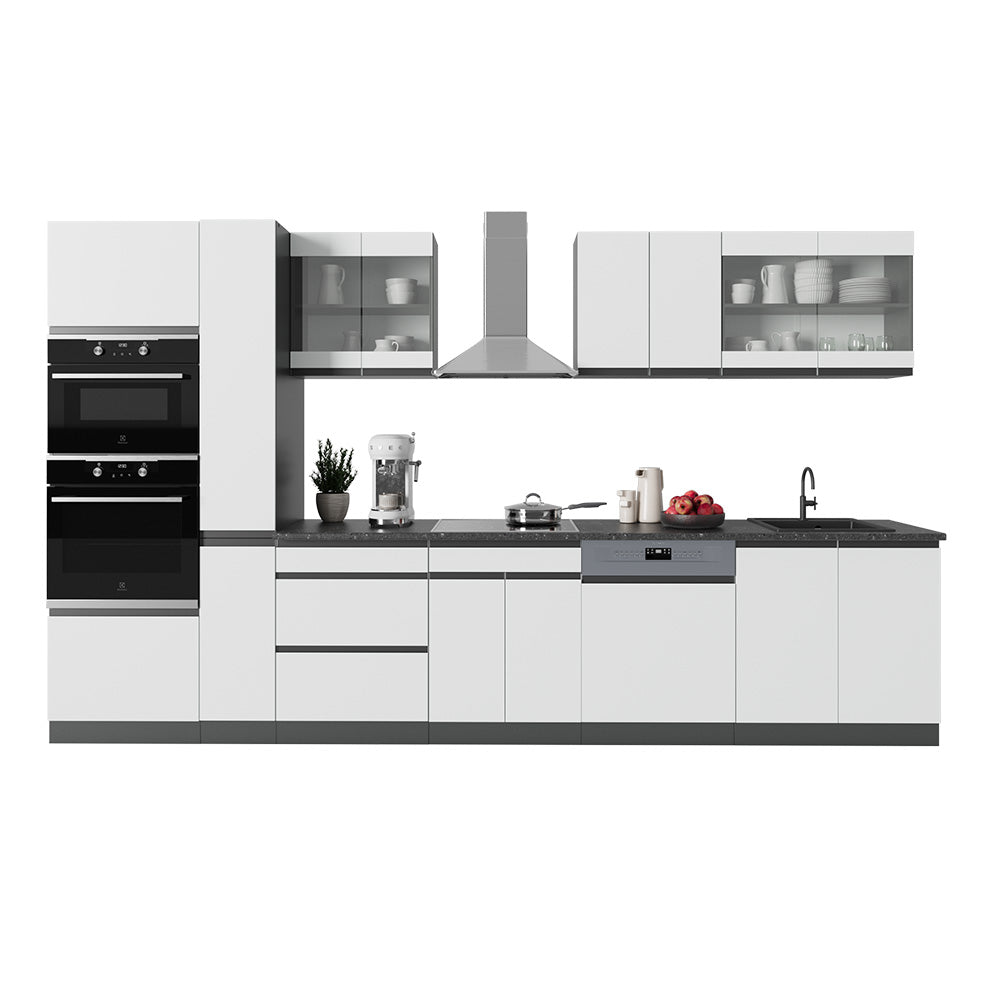 Vicco Cucina componibile Bianco/antracite 350 cm Forma a J, con mobile alto, senza piano di lavoro