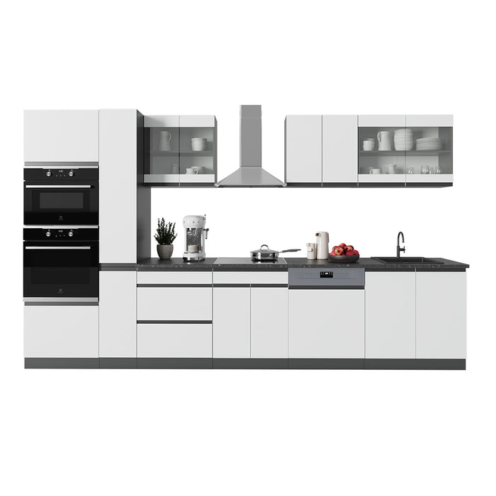 Vicco Cucina componibile Bianco/antracite 350 cm Forma a J, con mobile alto, senza piano di lavoro
