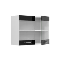 Vicco Pensile universale Nero lucido 80 cm con ante in vetro