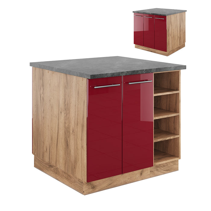 Vicco Isola cucina Bordeaux lucido/rovere dorato 90 cm senza piano di lavoro