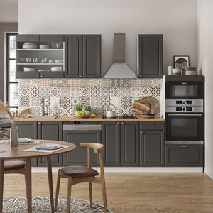 Vicco Cucina componibile Antracite-Oro/Bianco 300 cm con armadio alto, senza piano di lavoro