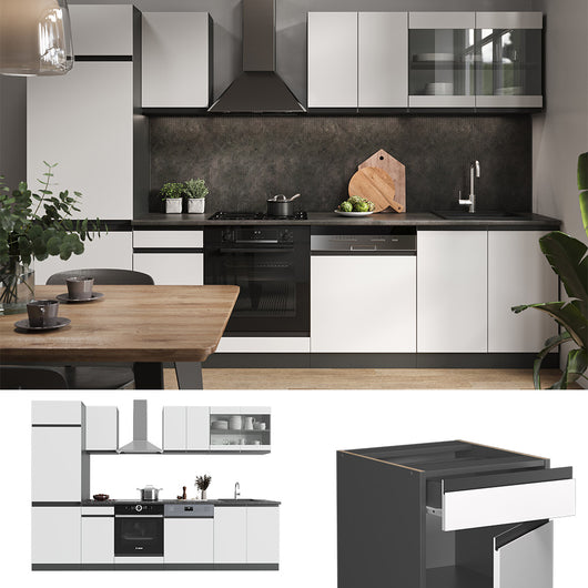 Vicco Cucina componibile Bianco/antracite 300 cm Forma a J