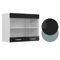 Vicco Pensile universale Nero lucido 80 cm con ante in vetro