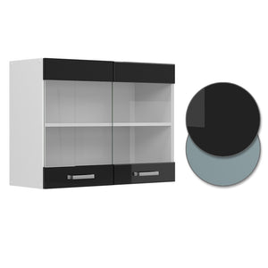 Vicco Pensile universale Nero lucido 80 cm con ante in vetro