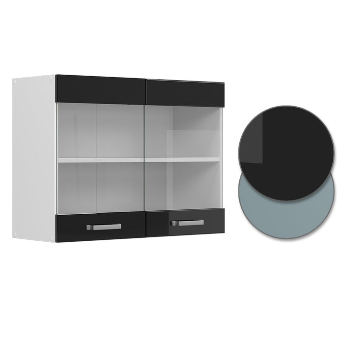 Vicco Mobile da cucina in vetro Nero lucido 80 cm