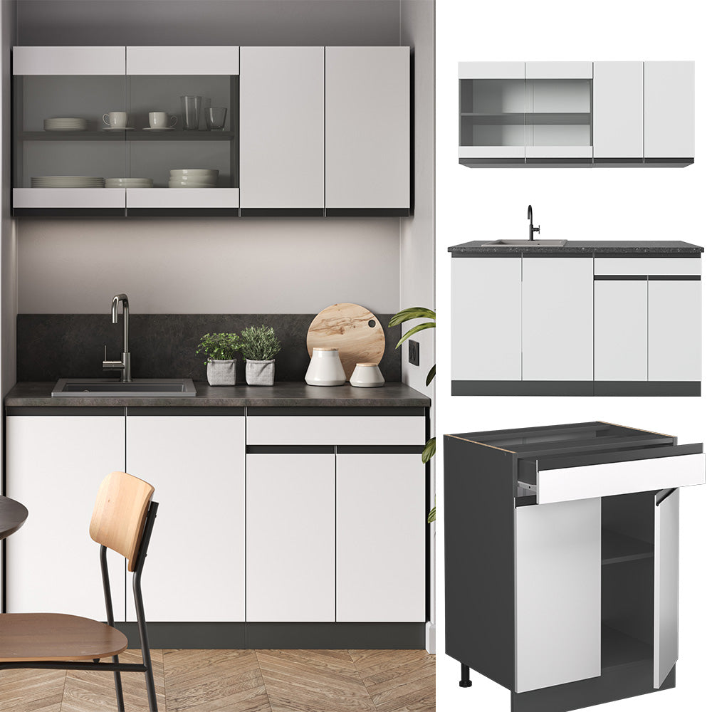 Vicco Cucina monoblocco Bianco/antracite 140 cm , PL Rovere