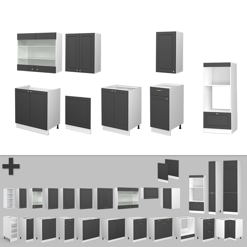 Vicco Cucina componibile Antracite-Oro/Bianco 300 cm con armadio alto, PL Marmo