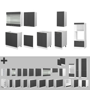 Vicco Cucina componibile Antracite-Oro/Bianco 300 cm con armadio alto, senza piano di lavoro