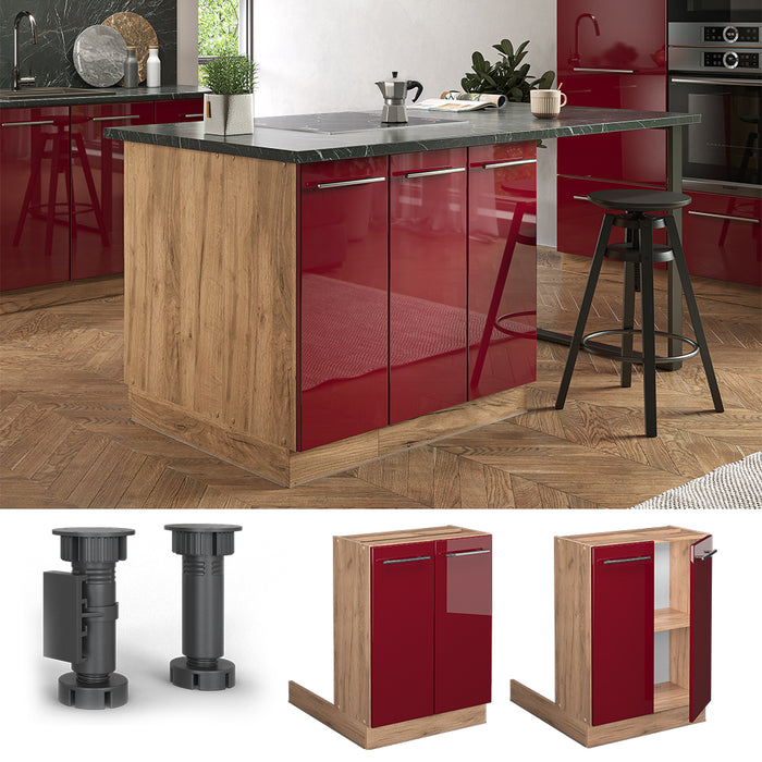 Vicco Isola cucina Rosso bordeaux lucido 60 cm senza piano di lavoro