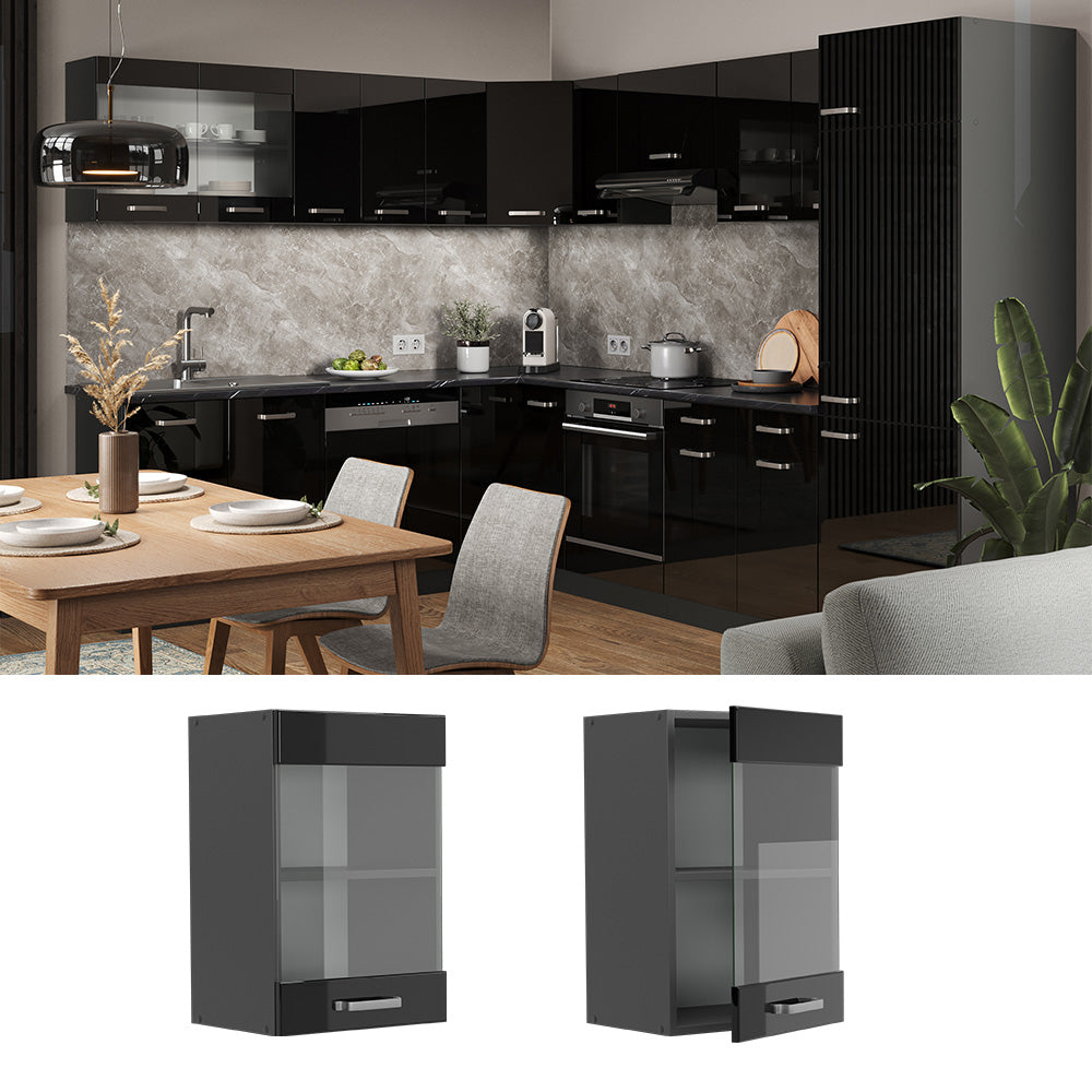 Vicco Mobile da cucina in vetro Nero lucido 40 cm