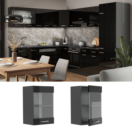 Vicco Mobile da cucina in vetro Nero lucido 40 cm