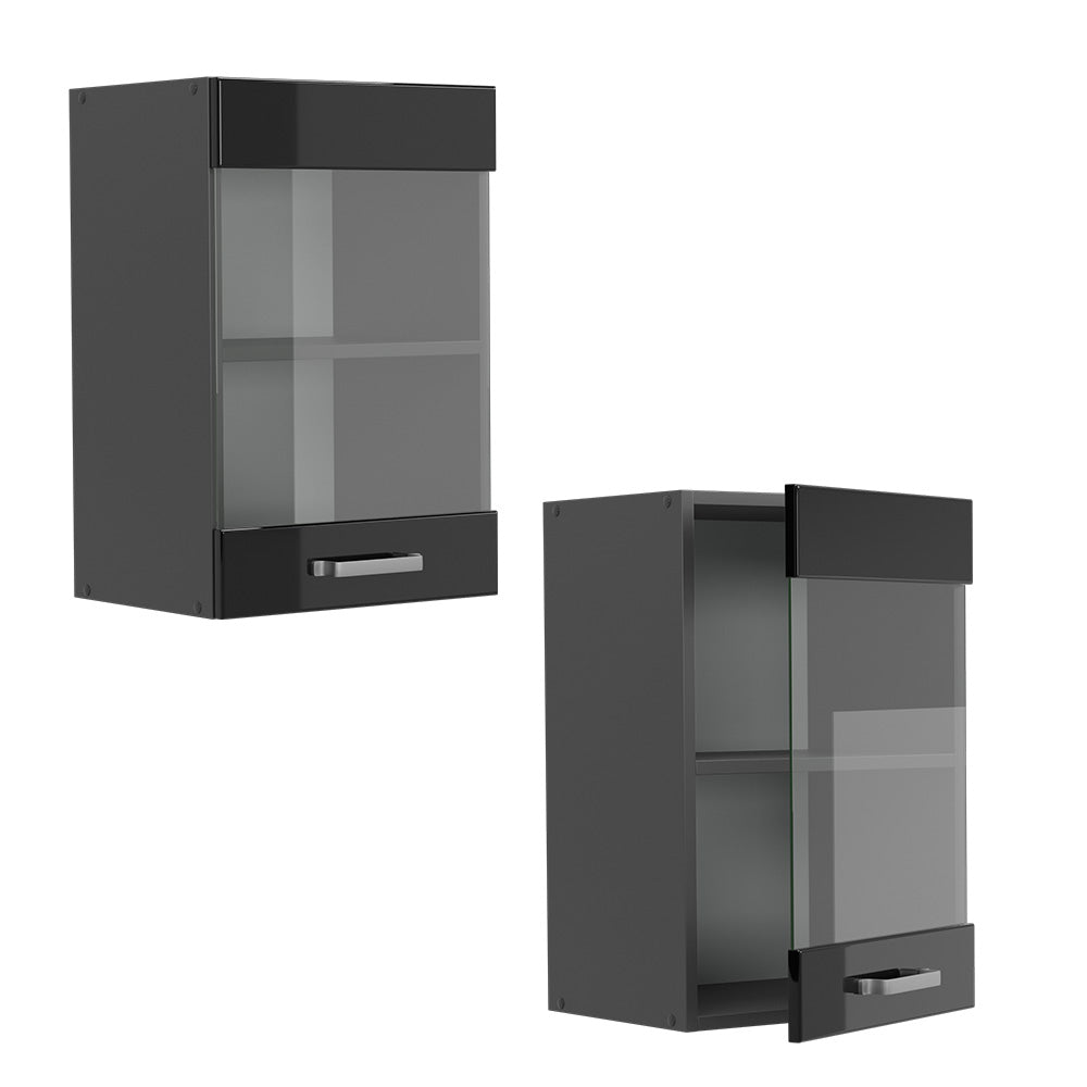 Vicco Mobile da cucina in vetro Nero lucido 40 cm
