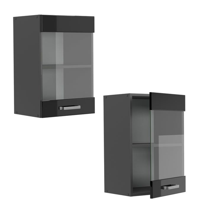 Vicco Mobile da cucina in vetro Nero lucido 40 cm