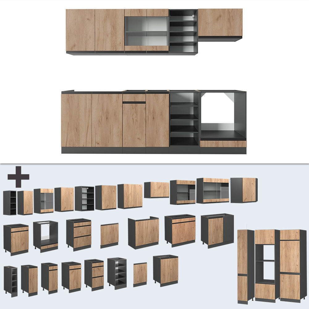 Vicco Cucina componibile Quercia dorata/antracite 240 cm , PL Marmo