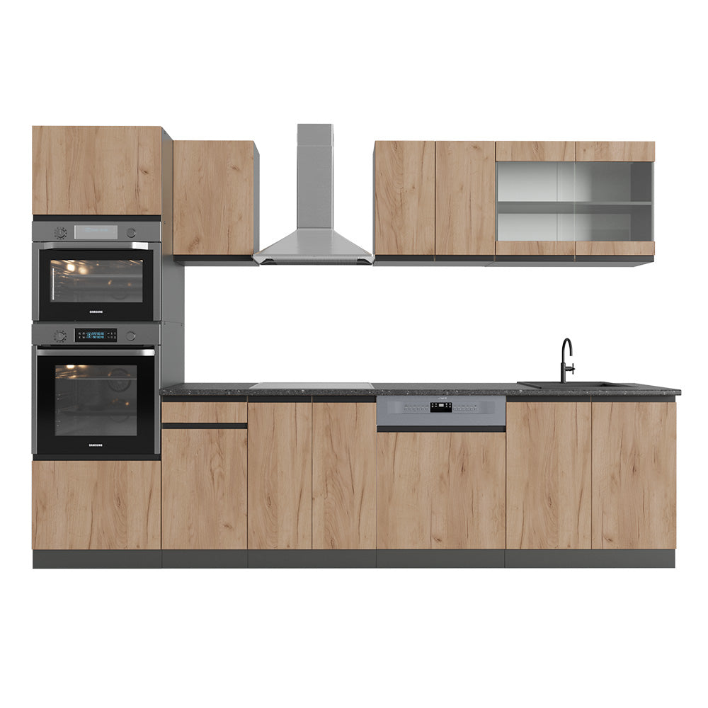 Vicco Cucina componibile Quercia dorata/antracite 300 cm con armadio alto, PL Antracite