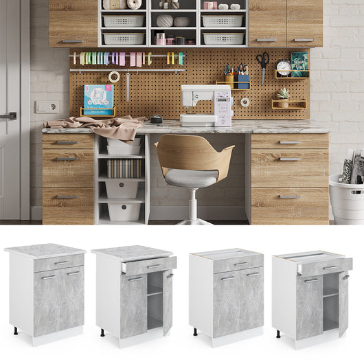 Vicco Base universale Calcestruzzo 60 cm con cassetti, senza piano di lavoro