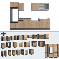 Vicco Cucina componibile Quercia dorata/antracite 300 cm con armadio alto, PL Antracite