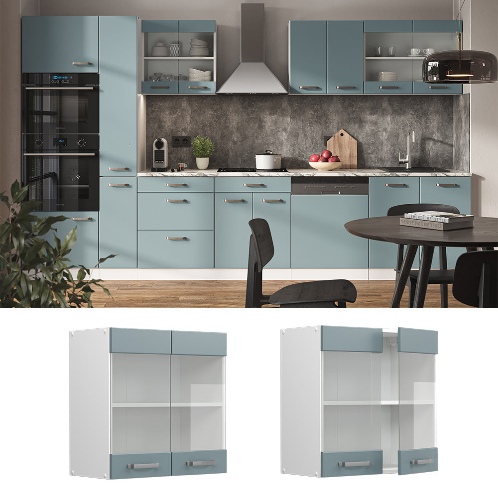 Vicco Mobile da cucina in vetro Grigio-blu 60 cm