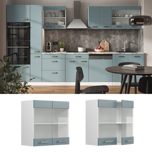 Vicco Mobile da cucina in vetro Grigio-blu 60 cm