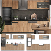 Vicco Cucina componibile Quercia dorata/antracite 300 cm con armadio alto, PL Antracite