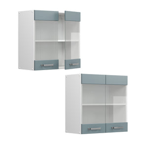 Vicco Mobile da cucina in vetro Grigio-blu 60 cm