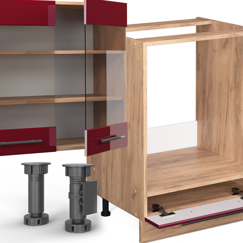 Vicco Cucina componibile Bordeaux lucido/rovere dorato 300 cm senza piano di lavoro