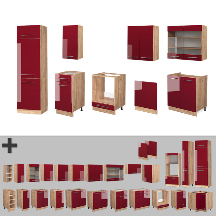 Vicco Cucina componibile Bordeaux lucido/rovere dorato 300 cm , PL Antracite