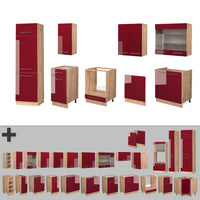 Vicco Cucina componibile Bordeaux lucido/rovere dorato 300 cm , PL Rovere