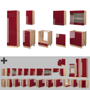 Vicco Cucina componibile Bordeaux lucido/rovere dorato 300 cm , PL Rovere