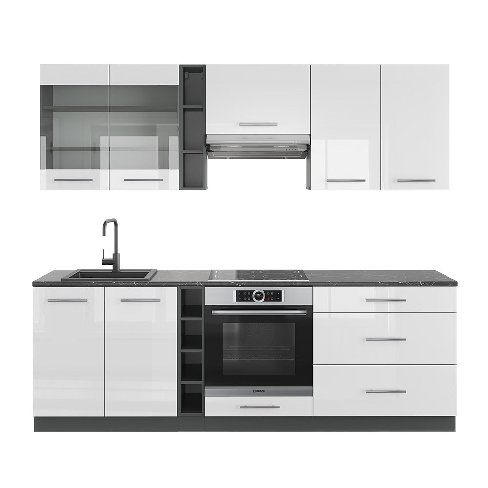 Vicco Cucina componibile Bianco lucido/antracite 235 cm senza piano di lavoro