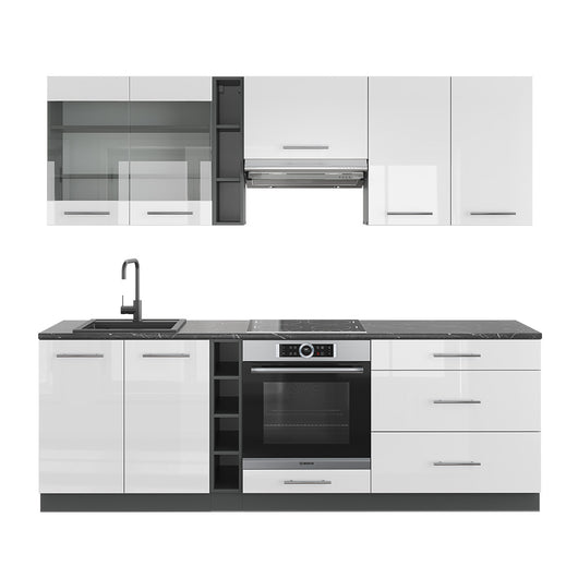 Vicco Cucina componibile Bianco lucido/antracite 235 cm senza piano di lavoro