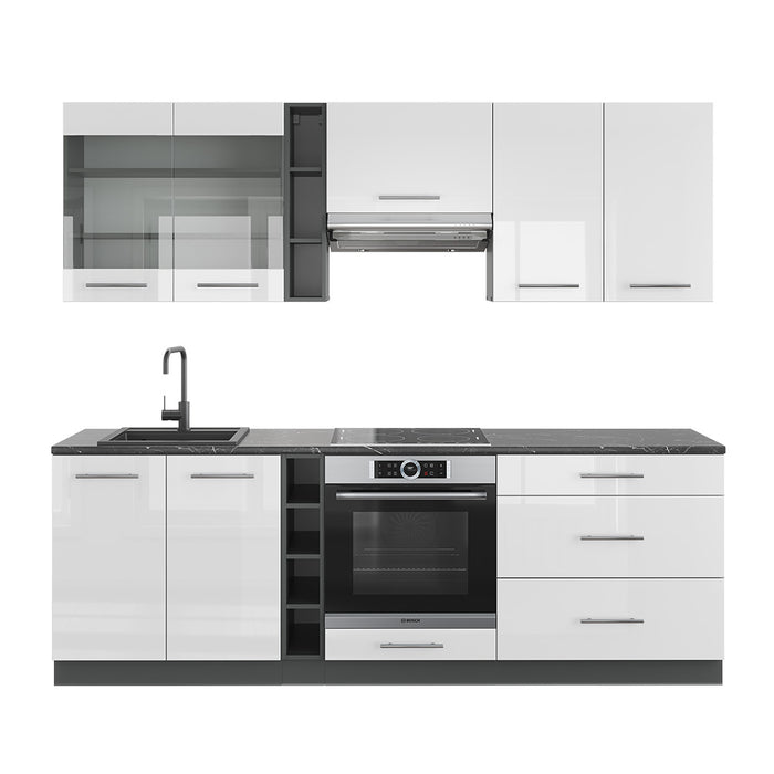 Vicco Cucina componibile Bianco lucido/antracite 235 cm senza piano di lavoro