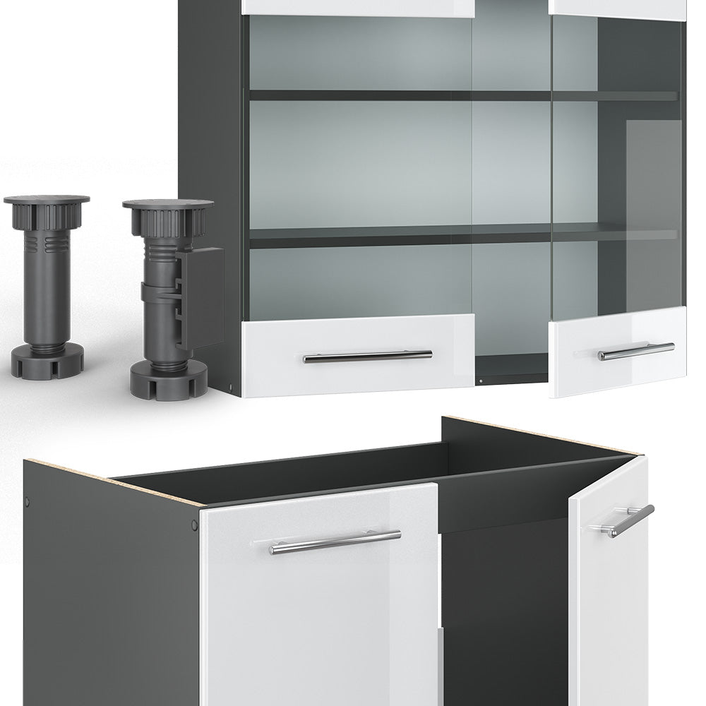Vicco Cucina componibile Bianco lucido/antracite 235 cm senza piano di lavoro