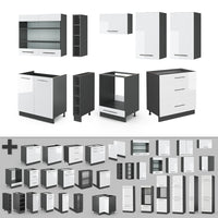 Vicco Cucina componibile Bianco lucido/antracite 235 cm , PL Marmo