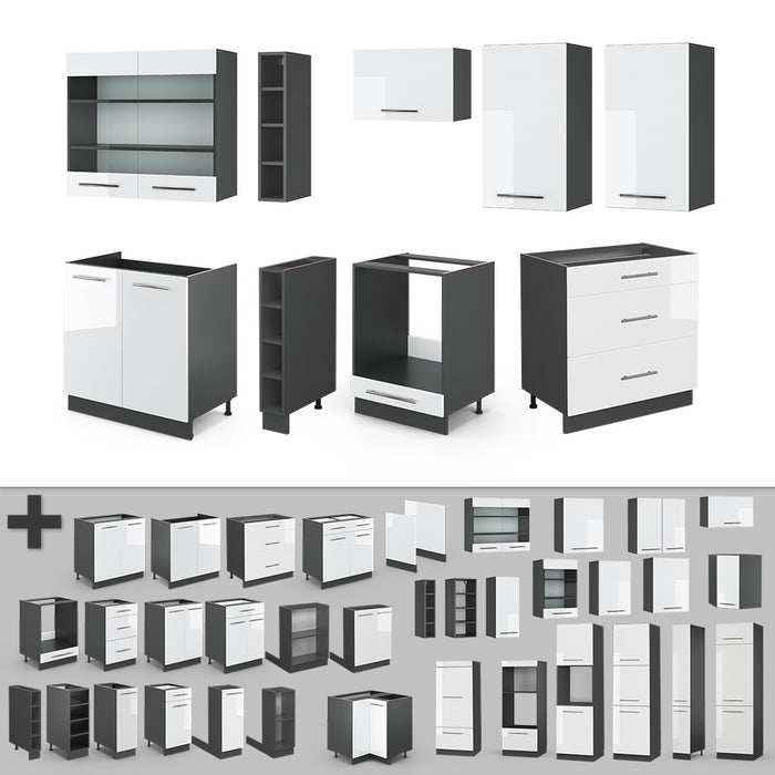 Vicco Cucina componibile Bianco lucido/antracite 235 cm , PL Rovere