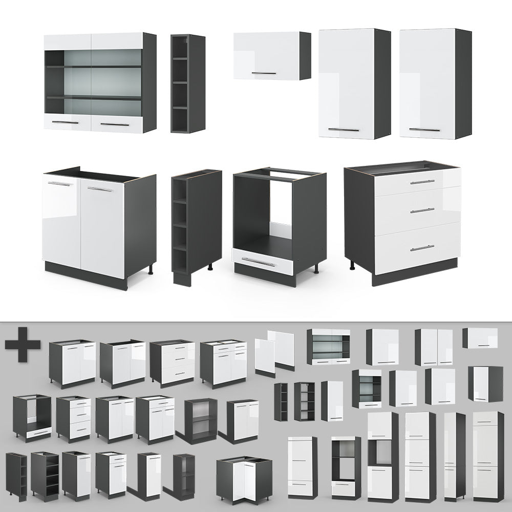 Vicco Cucina componibile Bianco lucido/antracite 235 cm , PL Antracite