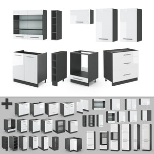 Vicco Cucina componibile Bianco lucido/antracite 235 cm , PL Antracite
