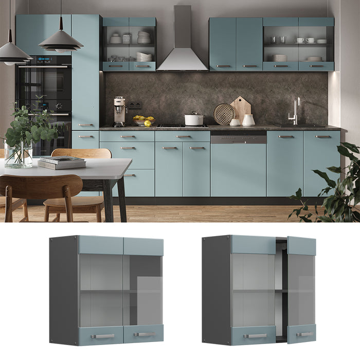 Vicco Mobile da cucina in vetro Grigio-blu 60 cm