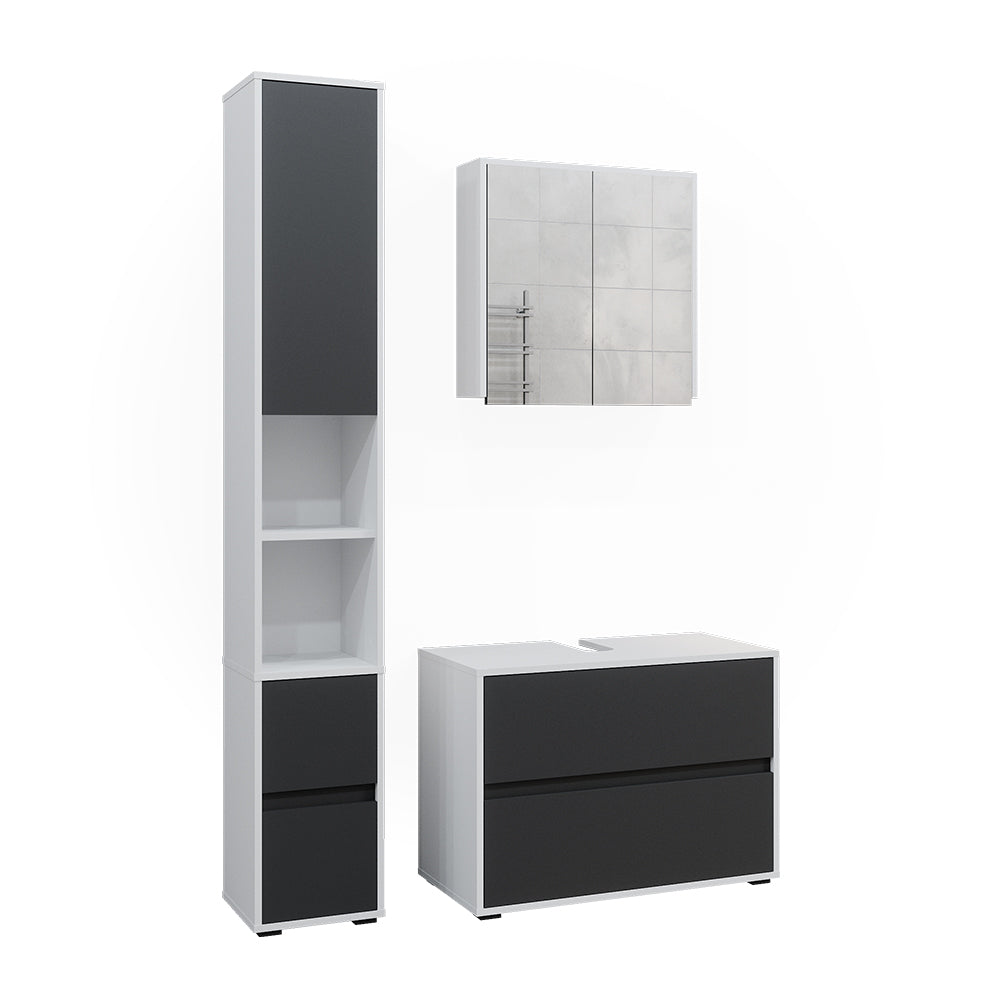 Vicco Set di mobili da bagno Bianco/antracite 3 parti, con colonna