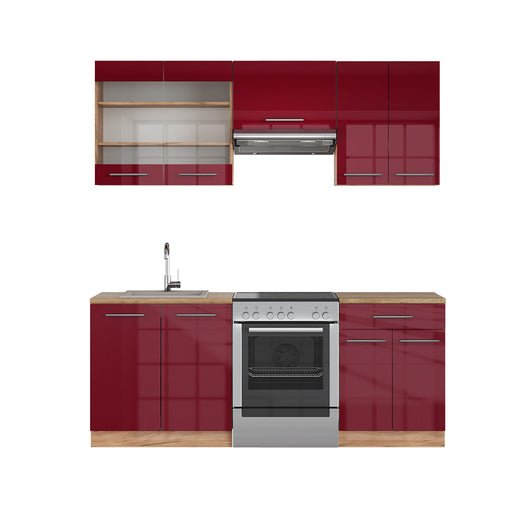 Vicco Cucina componibile Bordeaux lucido/rovere dorato 200 cm senza piano di lavoro