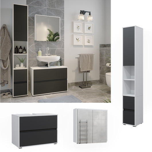 Vicco Set di mobili da bagno Bianco/antracite 3 parti, con colonna