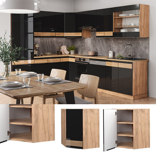 Vicco Mobile angolare da cucina Rovere nero lucido 57 cm