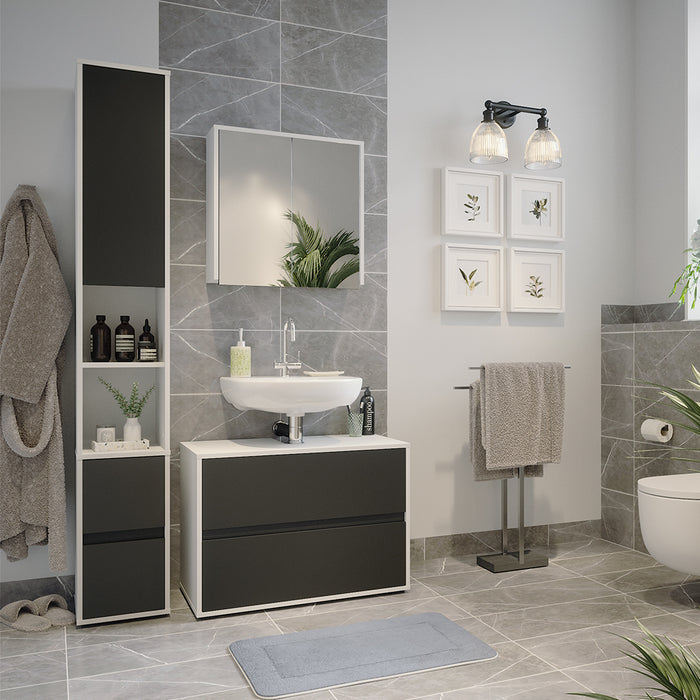 Vicco Set di mobili da bagno Bianco/antracite 3 parti, con colonna